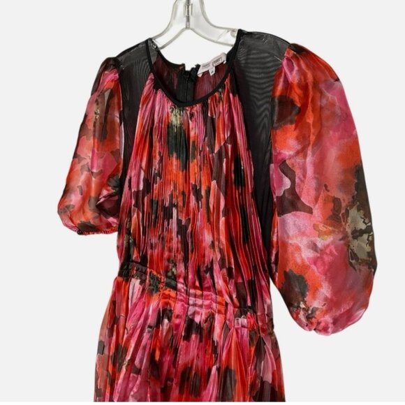 Bibhu Mohapatra Collective Pleated Floral Dress Midi Pink Floral Size 14 - Picture 6 of 7